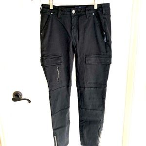 Silver Skinny Cargo Pants in Black